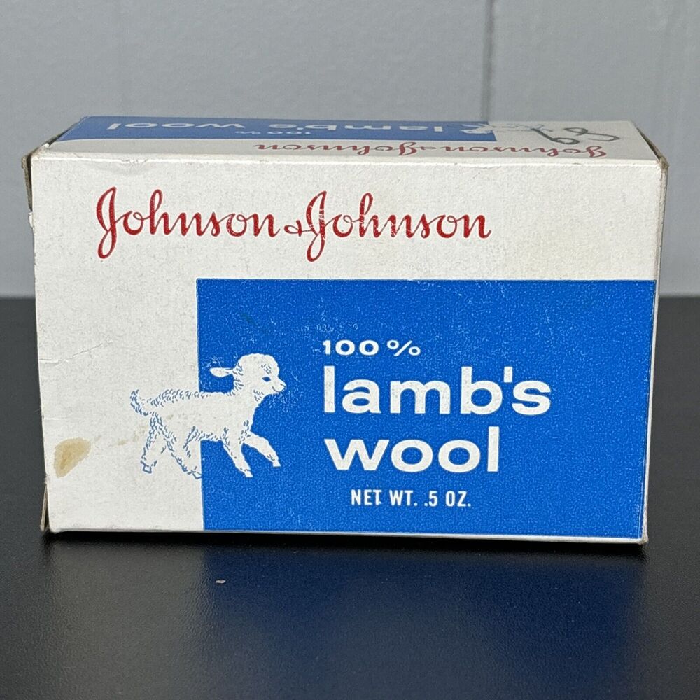 Vintage Johnson & Johnson Advertising 100% Lambs Wool Original Box .5 oz